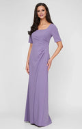 Lavender Sheath Square‑Neck Elbow‑Sleeve Zip‑Back Floor‑Length Mother Of The Bride Dress