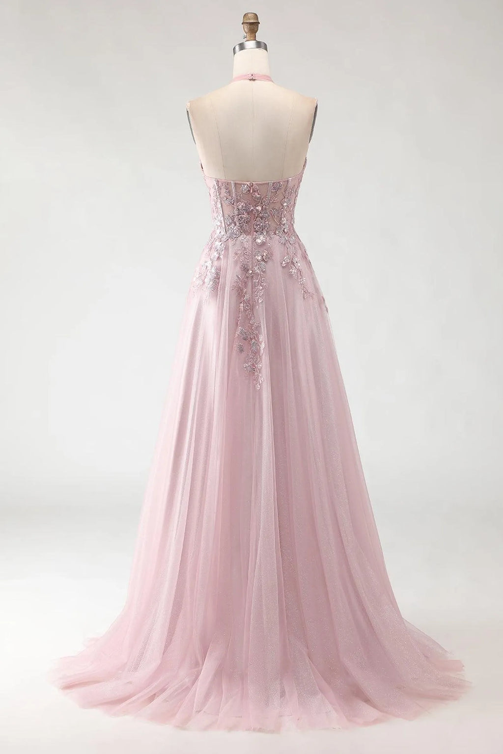 Special Occasion Sophisticated Graceful Stylish Elegant Tulle A-Line Halter Sleeveless Floor-Length Prom Dress