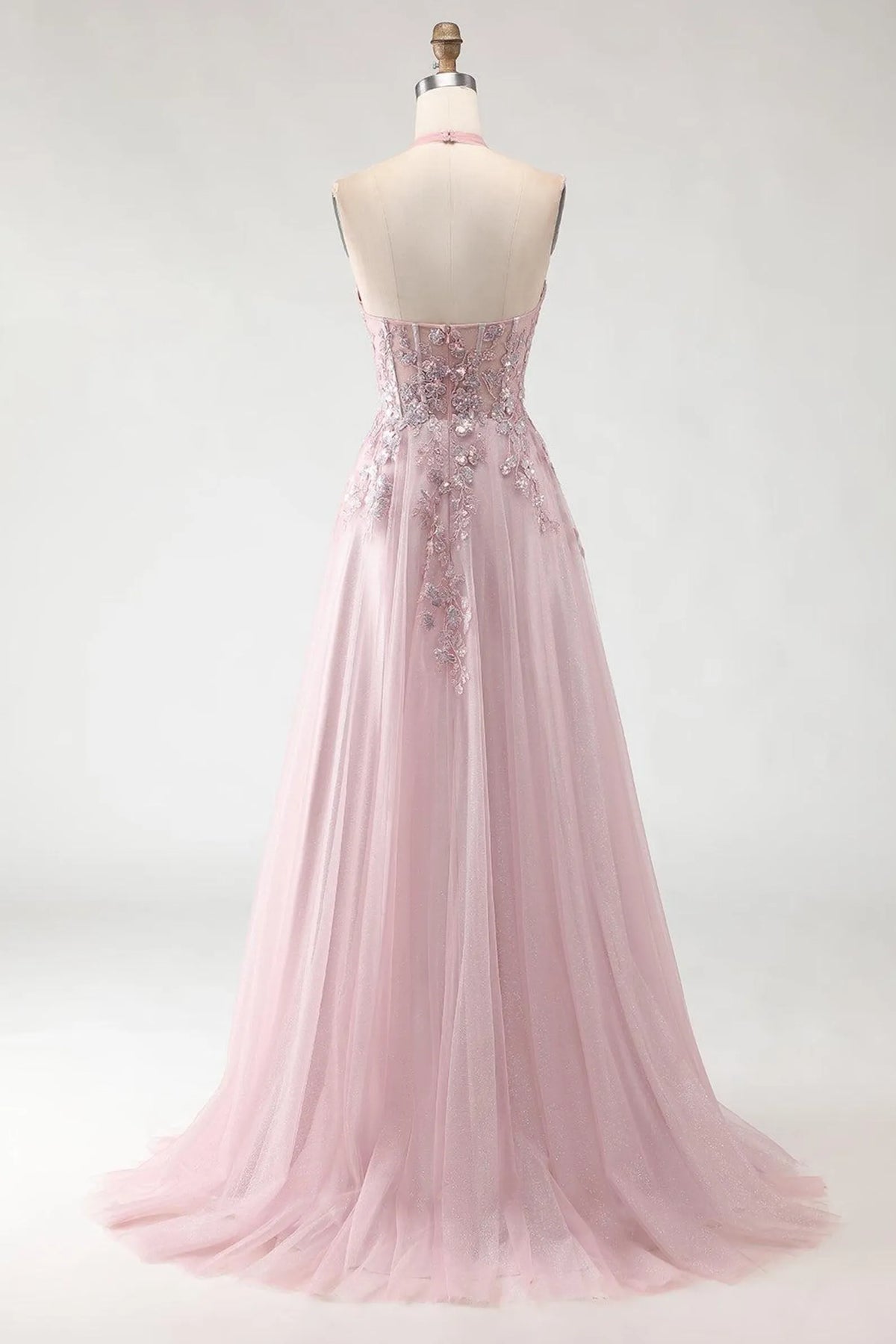 Special Occasion Sophisticated Graceful Stylish Elegant Tulle A-Line Halter Sleeveless Floor-Length Prom Dress