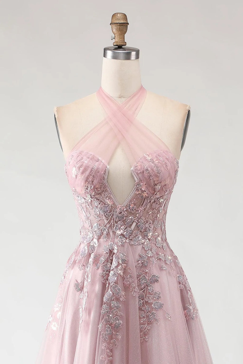Special Occasion Sophisticated Graceful Stylish Elegant Tulle A-Line Halter Sleeveless Floor-Length Prom Dress