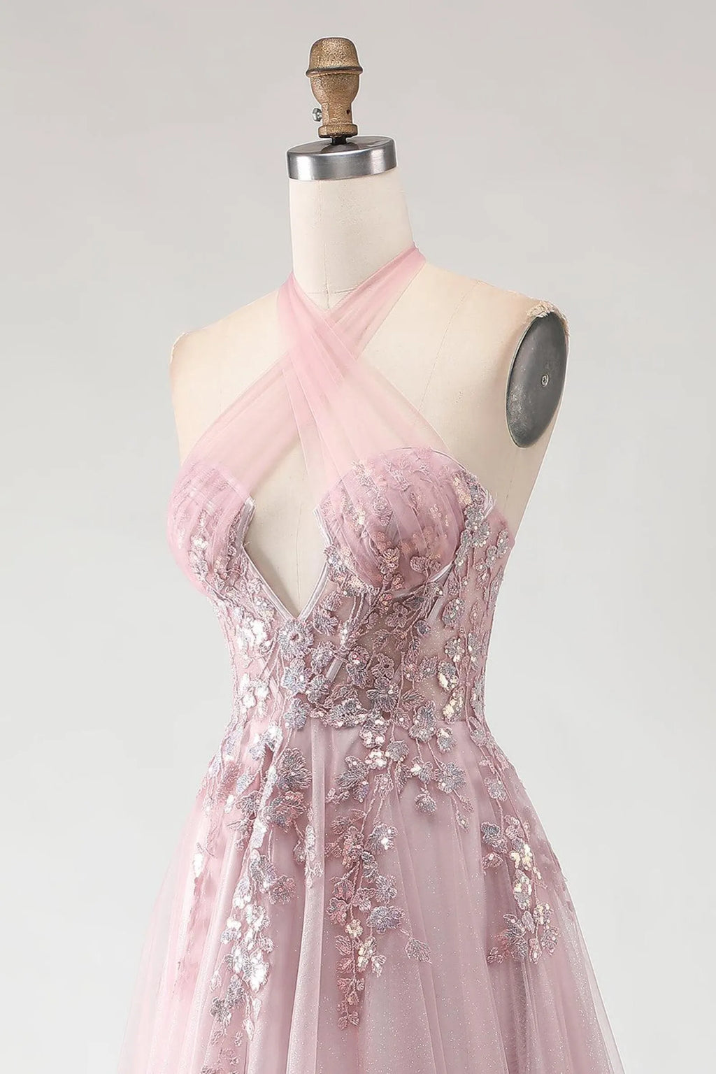 Special Occasion Sophisticated Graceful Stylish Elegant Tulle A-Line Halter Sleeveless Floor-Length Prom Dress