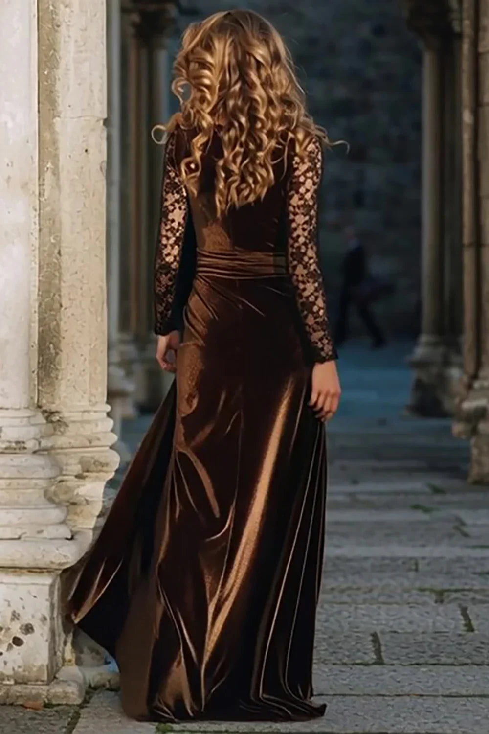 Refined Beautiful Timeless Chic Elegant Velvet A-Line Long Sleeve Floor-Length Prom Dress