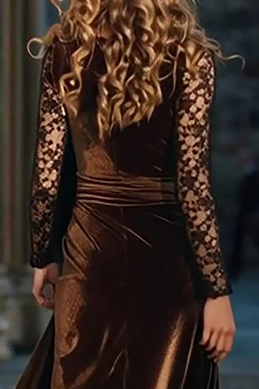 Refined Beautiful Timeless Chic Elegant Velvet A-Line Long Sleeve Floor-Length Prom Dress