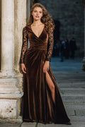 Refined Beautiful Timeless Chic Elegant Velvet A-Line Long Sleeve Floor-Length Prom Dress