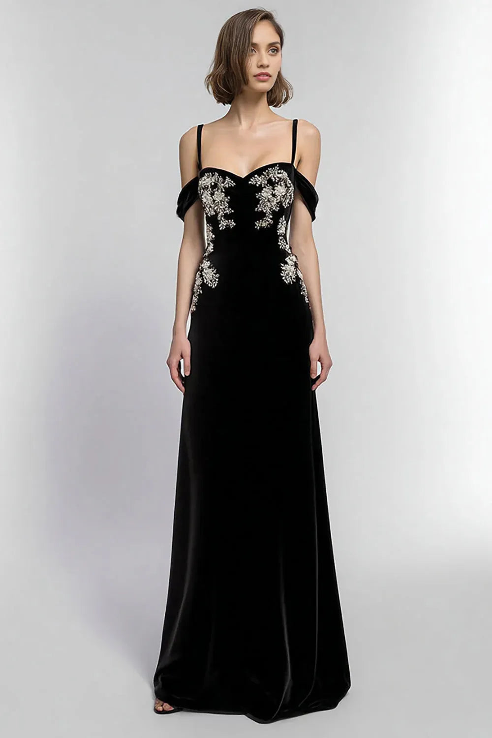Timeless Special Occasion Sophisticated Graceful Elegant Black Velvet Sleeveless Floor-Length Prom Dress