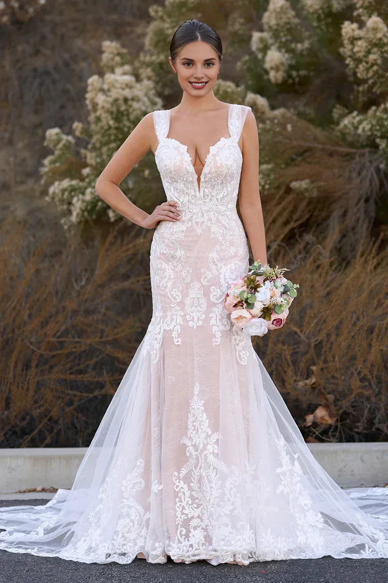 Special Occasion Sophisticated Graceful Stylish Refined Elegant White Lace Mermaid Sleeveless Wedding Dress