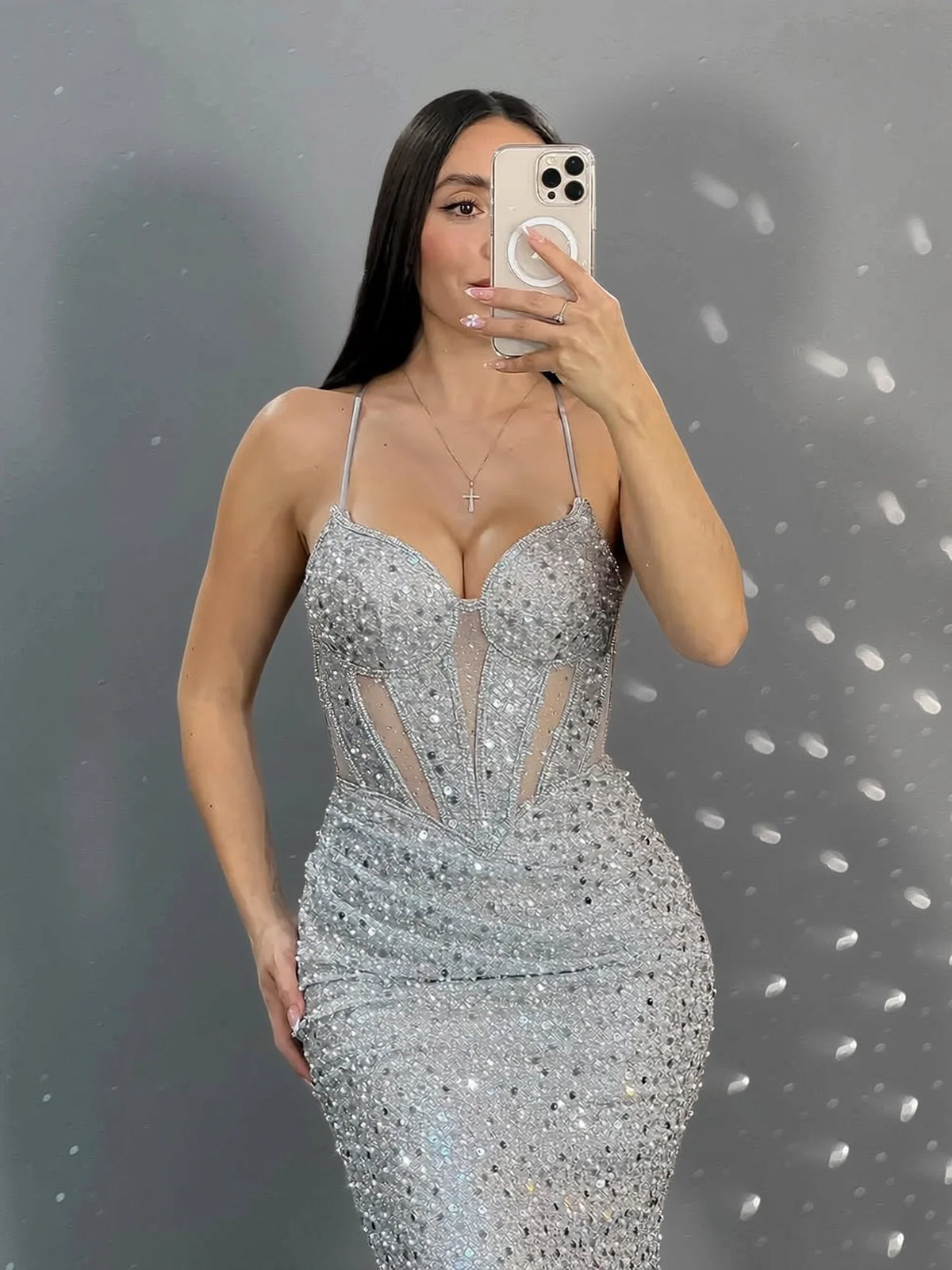 Special Occasion Sophisticated Graceful Stylish Elegant Silver Sequins Mermaid Sleeveless Evening Dress