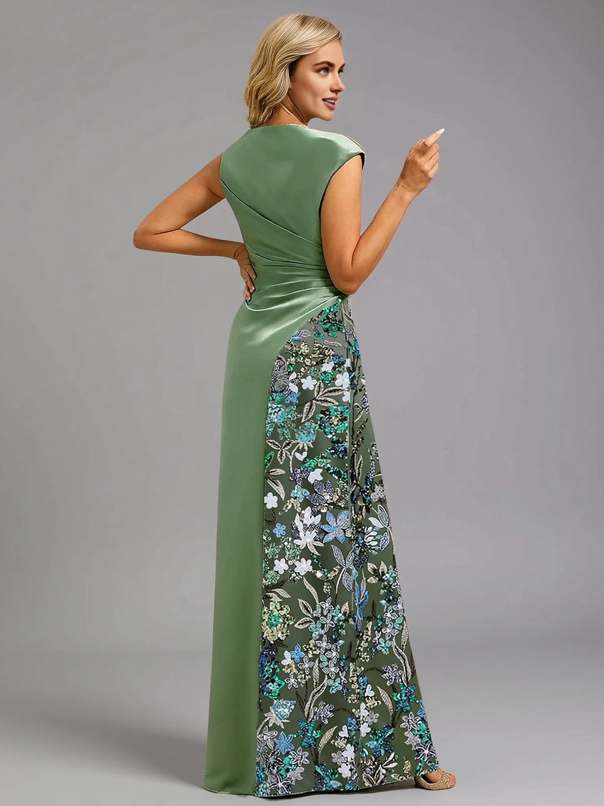 Elegant Sage Green Satin Mermaid Sleeveless Floor-Length Mother of the Bride Dress