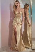 Timeless Special Occasion Sophisticated Graceful Elegant Champagne Satin Mermaid Sleeveless Prom Dress