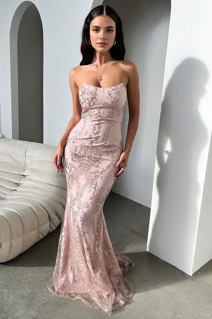Sophisticated Graceful Elegant Blush Pink Tulle Mermaid Sweetheart Sleeveless Floor-Length Prom Dress