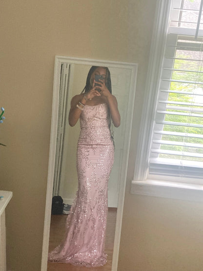 Sophisticated Graceful Elegant Blush Pink Tulle Mermaid Sweetheart Sleeveless Floor-Length Prom Dress