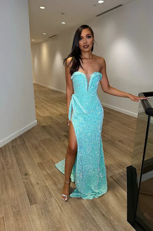 Special Occasion Sophisticated Graceful Stylish Elegant Sequins Mermaid Sweetheart Sleeveless Floor-Length Prom Dress