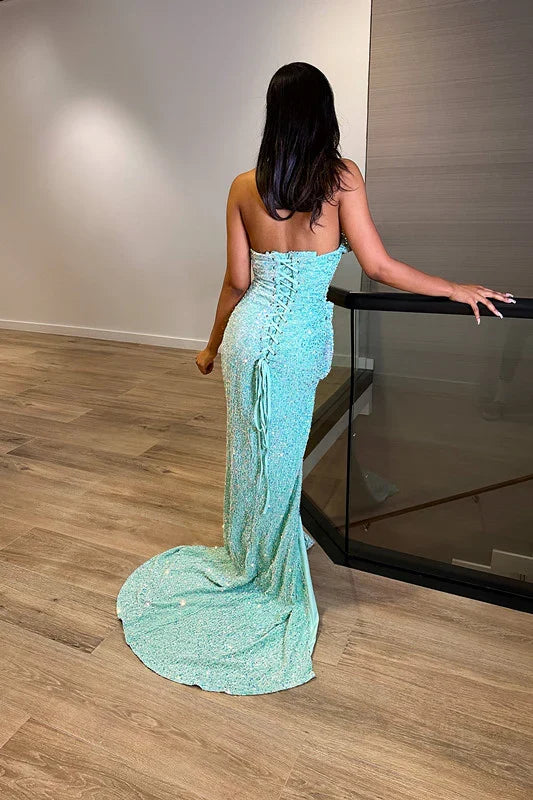 Special Occasion Sophisticated Graceful Stylish Elegant Sequins Mermaid Sweetheart Sleeveless Floor-Length Prom Dress