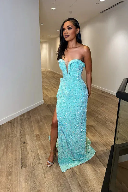 Special Occasion Sophisticated Graceful Stylish Elegant Sequins Mermaid Sweetheart Sleeveless Floor-Length Prom Dress