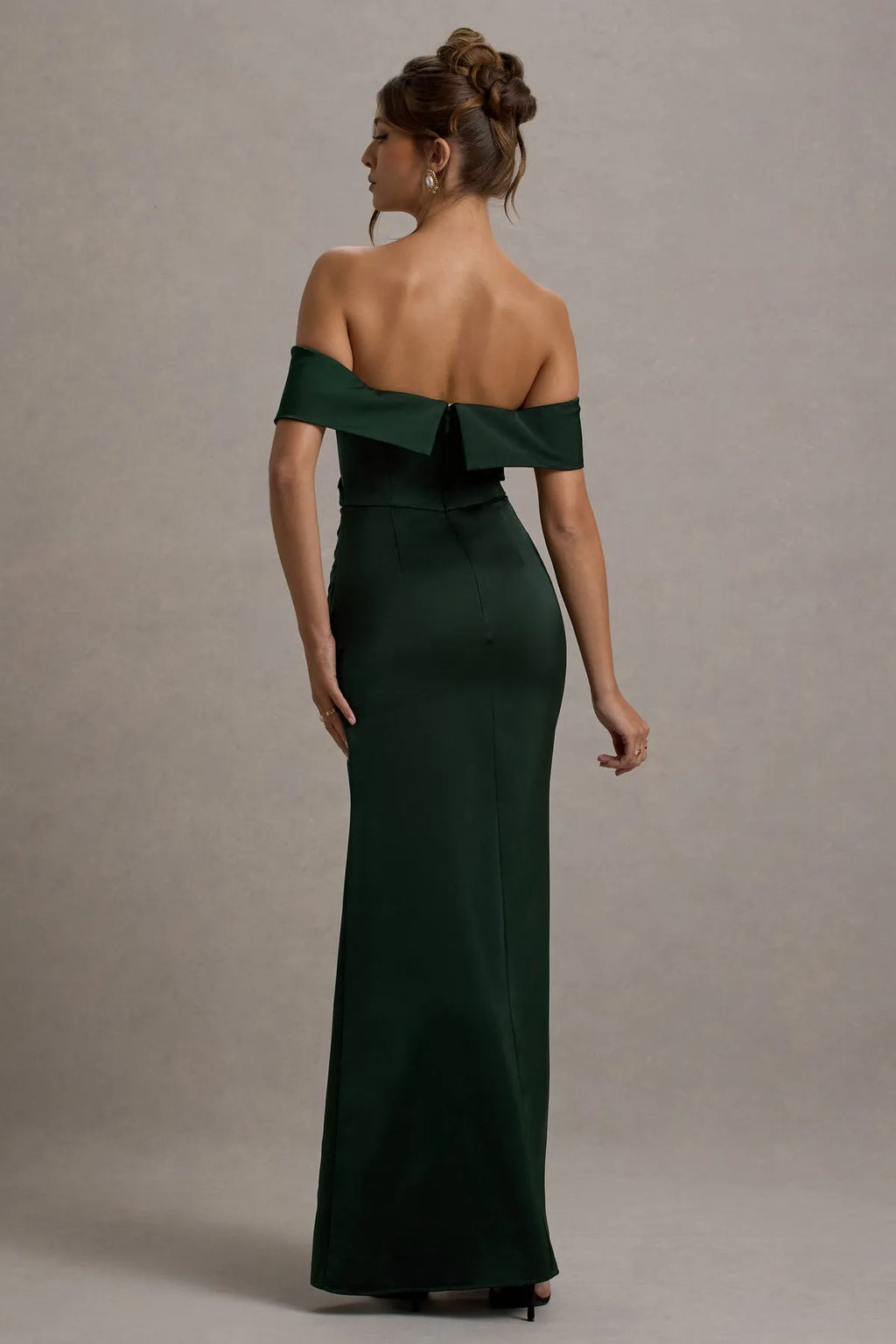 Green Eye - Catching Dark Off - Shoulder Prom Dresses with Draped Bodice and Bold Side