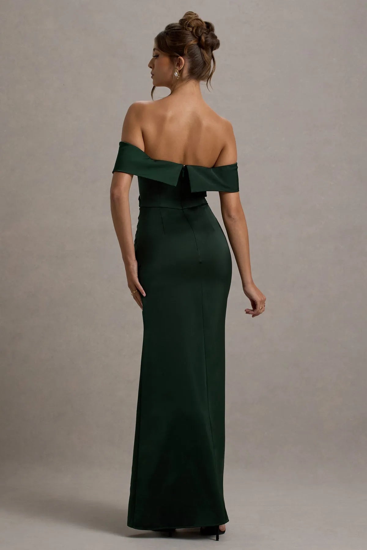 Green Eye - Catching Dark Off - Shoulder Prom Dresses with Draped Bodice and Bold Side
