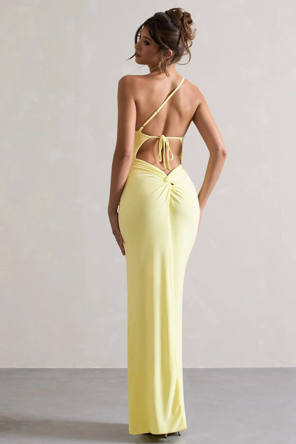 Yellow Eye Catching Lemon One Shoulder Prom Dresses Ruched Bodice High Side Slit Body Con Fit A Fusion of Vibrancy and Sophistication for Formal Galas