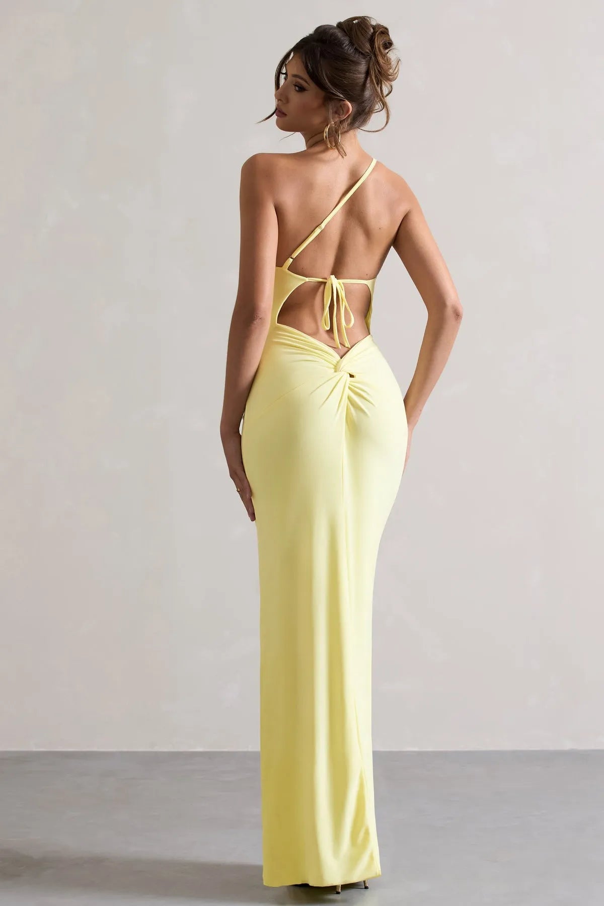 Yellow Eye Catching Lemon One Shoulder Prom Dresses Ruched Bodice High Side Slit Body Con Fit A Fusion of Vibrancy and Sophistication for Formal Galas