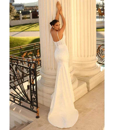Ivory Fabulous Long Mermaid Spaghetti Straps Laced-up Wedding Dress