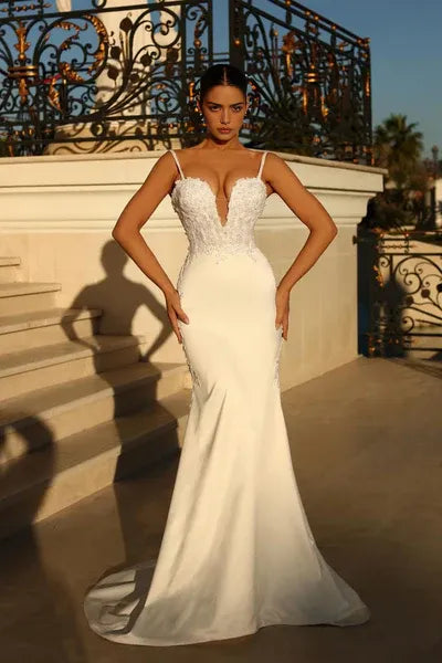 Ivory Fabulous Long Mermaid Spaghetti Straps Laced-up Wedding Dress