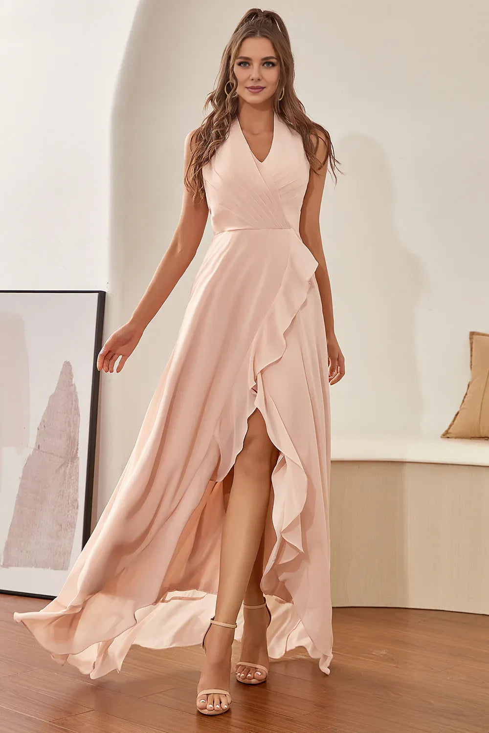 Refined Beautiful Timeless Chic Elegant Blue Chiffon A-Line Halter Sleeveless Prom Dress