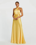 Special Occasion Sophisticated Graceful Elegant Gold Satin A-Line Halter Sleeveless Floor-Length Prom Dress