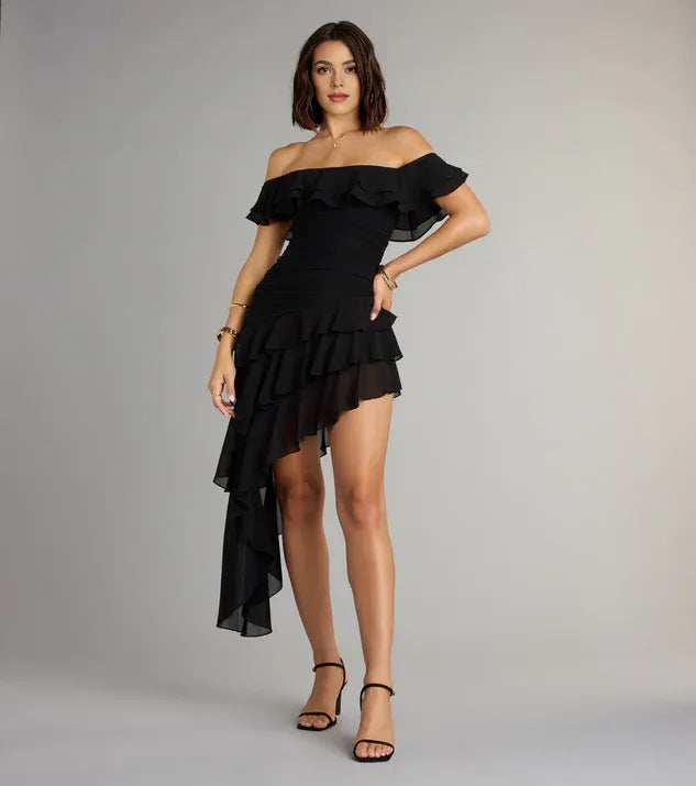 Beautiful Timeless Special Occasion Sophisticated Elegant A-Line Off-The-Shoulder Sleeveless Mini Homecoming Dress