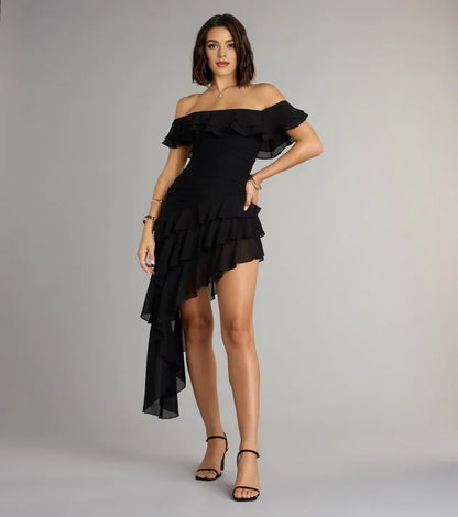 Beautiful Timeless Special Occasion Sophisticated Elegant A-Line Off-The-Shoulder Sleeveless Mini Homecoming Dress