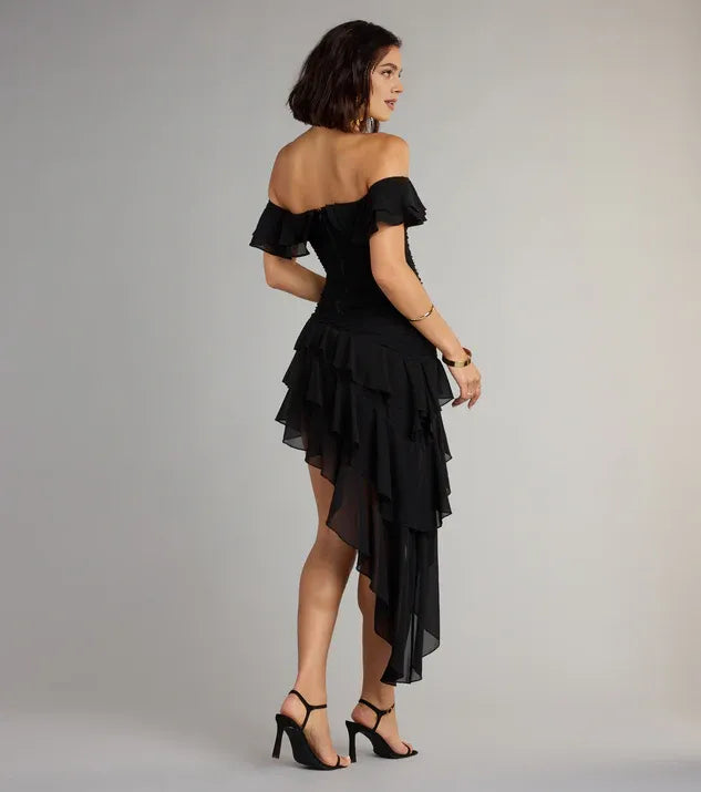 Beautiful Timeless Special Occasion Sophisticated Elegant A-Line Off-The-Shoulder Sleeveless Mini Homecoming Dress