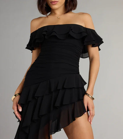 Beautiful Timeless Special Occasion Sophisticated Elegant A-Line Off-The-Shoulder Sleeveless Mini Homecoming Dress