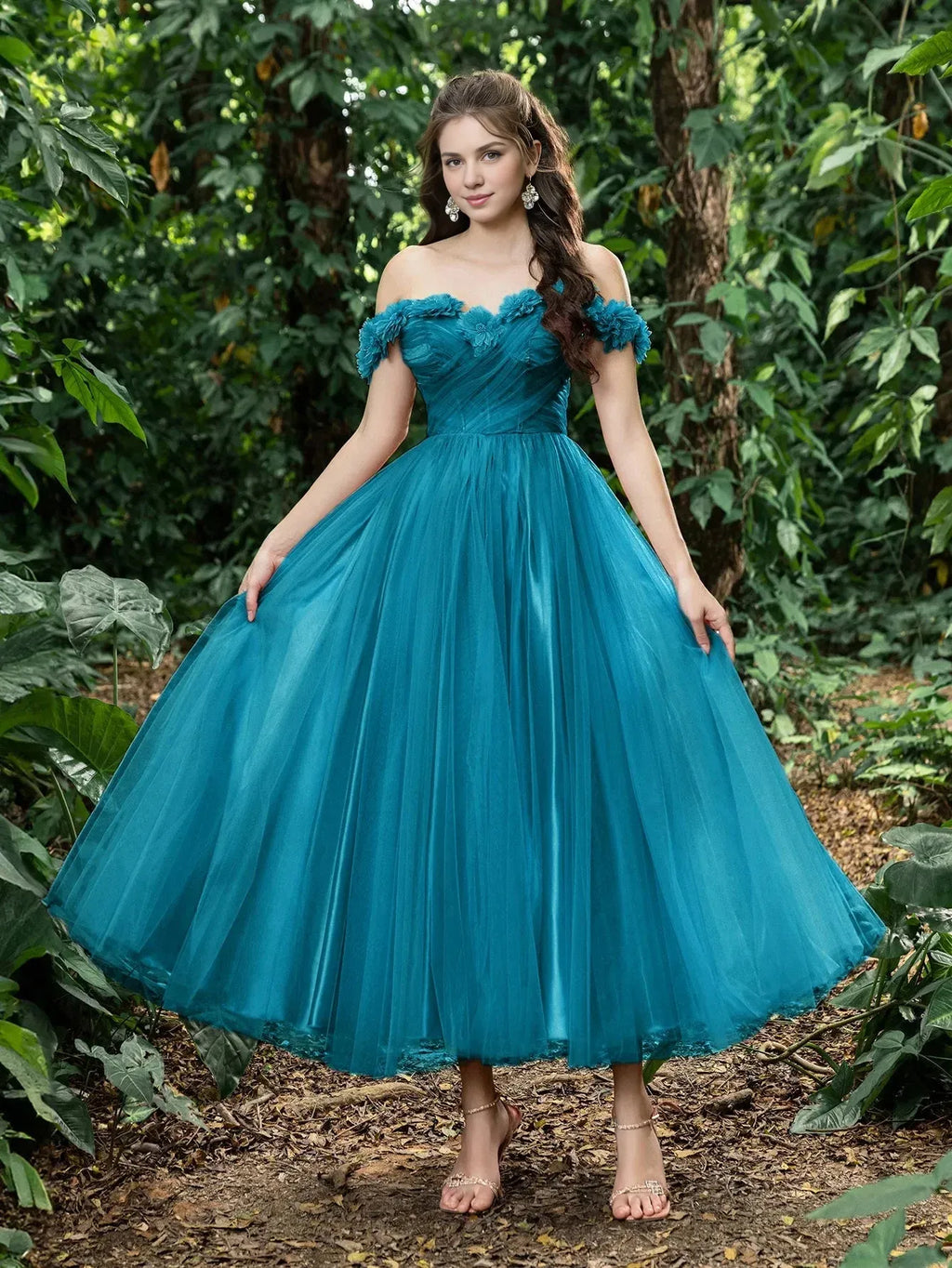 Sophisticated Graceful Stylish Refined Beautiful Elegant Teal Lace A-Line Sleeveless Prom Dress