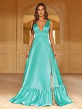 Sophisticated Graceful Stylish Refined Beautiful Elegant Red Satin A-Line Sleeveless Prom Dress