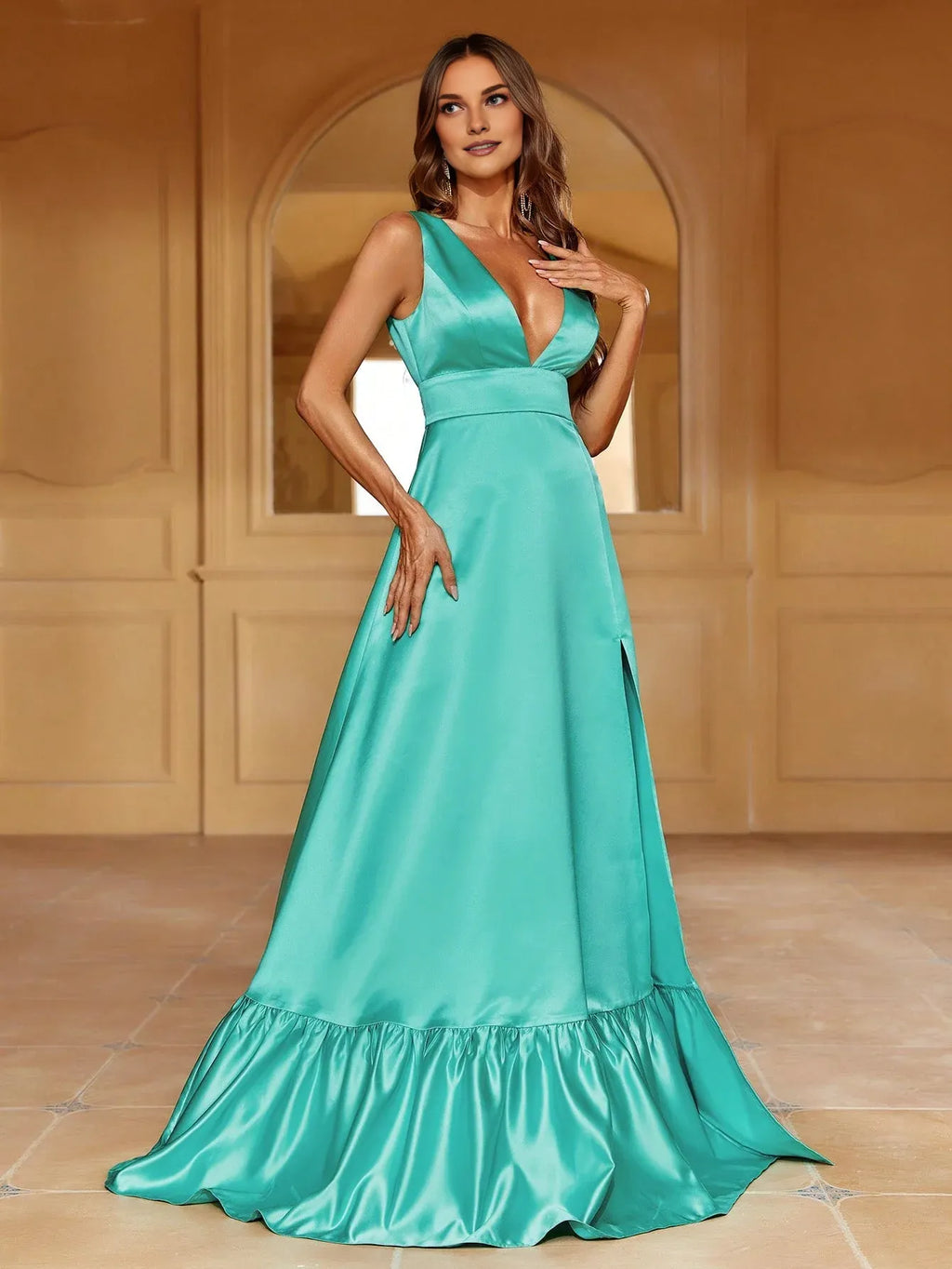 Sophisticated Graceful Stylish Refined Beautiful Elegant Red Satin A-Line Sleeveless Prom Dress
