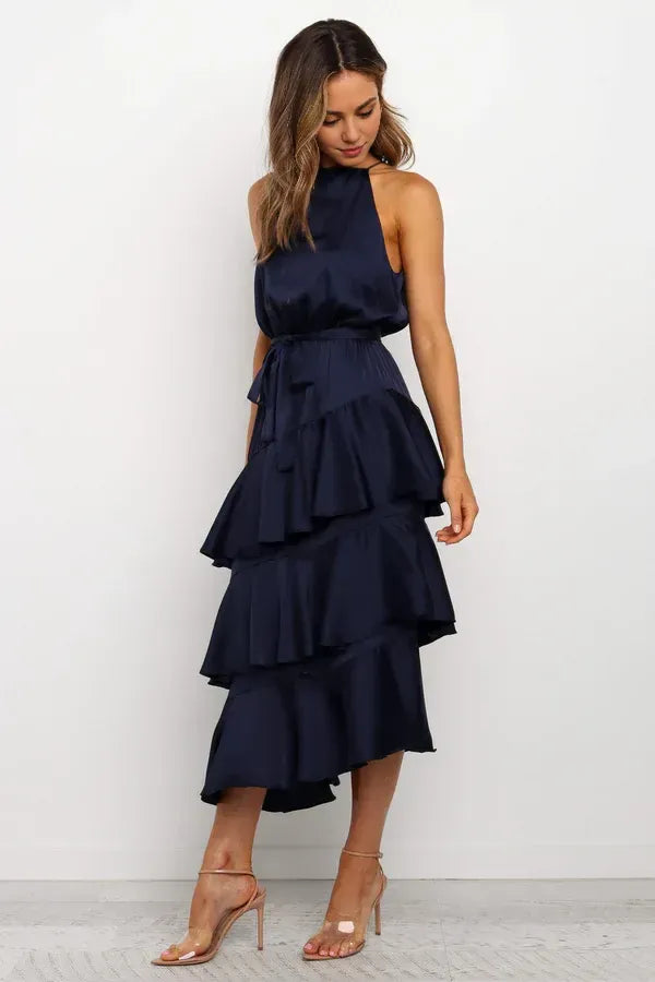 Beautiful Timeless Special Occasion Elegant Navy Blue A-Line Sleeveless Tea-Length Prom Dress