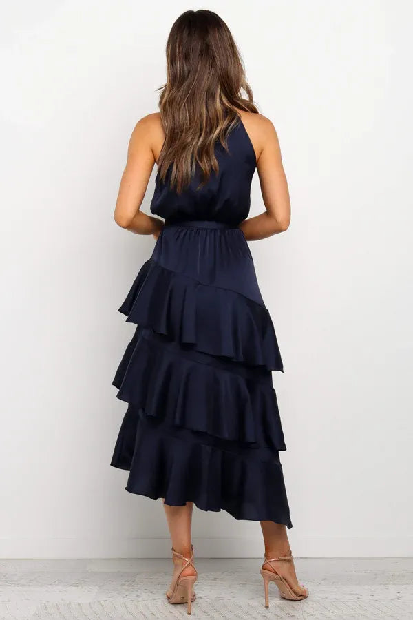 Beautiful Timeless Special Occasion Elegant Navy Blue A-Line Sleeveless Tea-Length Prom Dress