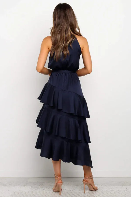 Beautiful Timeless Special Occasion Elegant Navy Blue A-Line Sleeveless Tea-Length Prom Dress