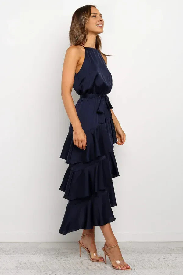 Beautiful Timeless Special Occasion Elegant Navy Blue A-Line Sleeveless Tea-Length Prom Dress