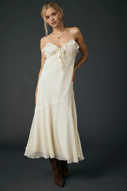 Refined Beautiful Timeless Special Occasion Elegant Ivory Chiffon A-Line Sleeveless Prom Dress