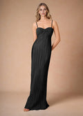 Special Occasion Sophisticated Graceful Elegant Black Satin A-Line Sleeveless Floor-Length Evening Dress