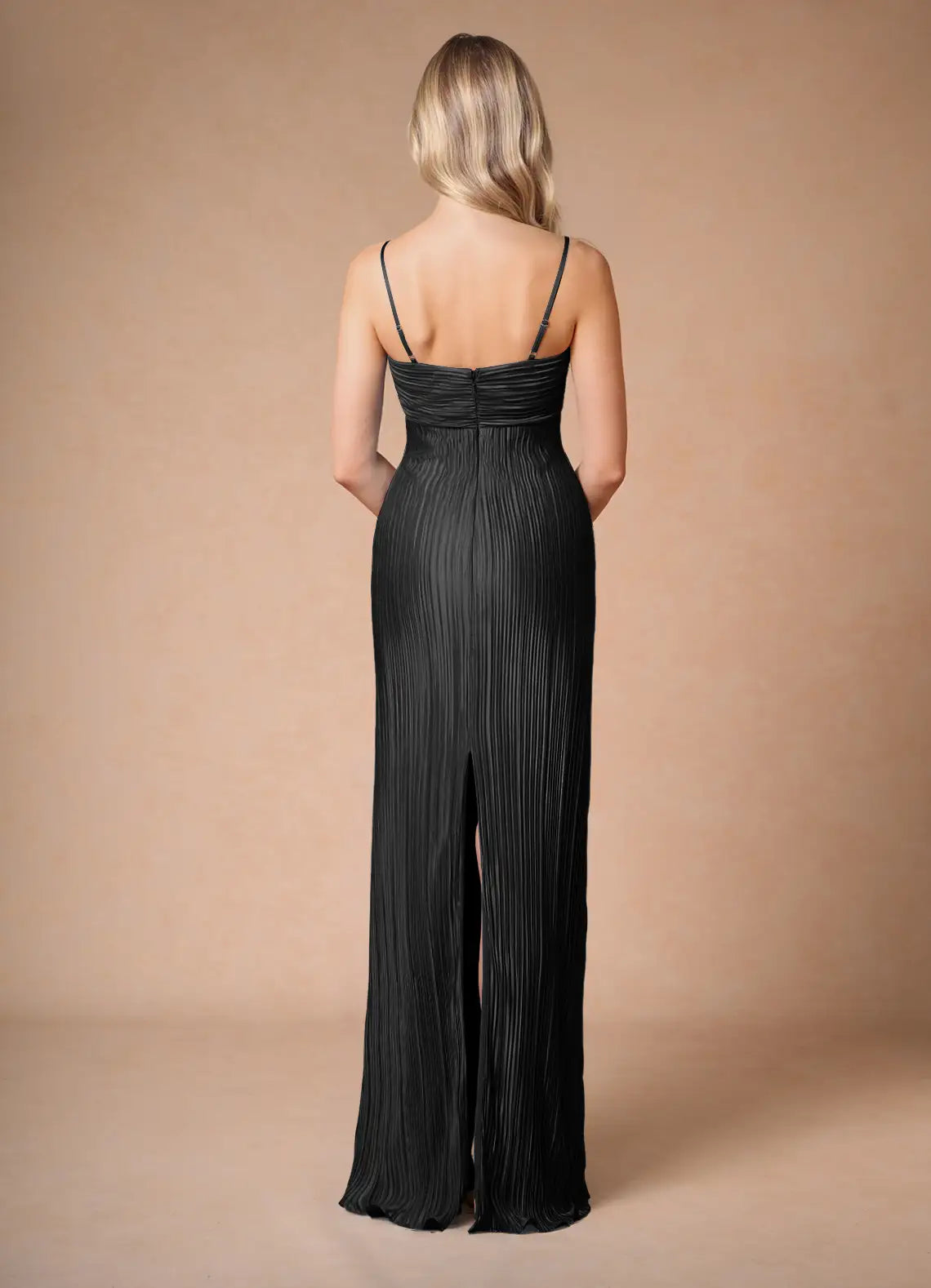 Special Occasion Sophisticated Graceful Elegant Black Satin A-Line Sleeveless Floor-Length Evening Dress