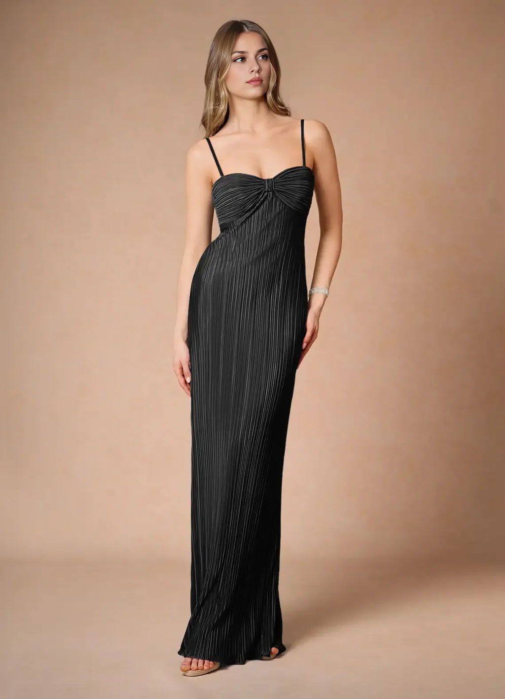 Special Occasion Sophisticated Graceful Elegant Black Satin A-Line Sleeveless Floor-Length Evening Dress