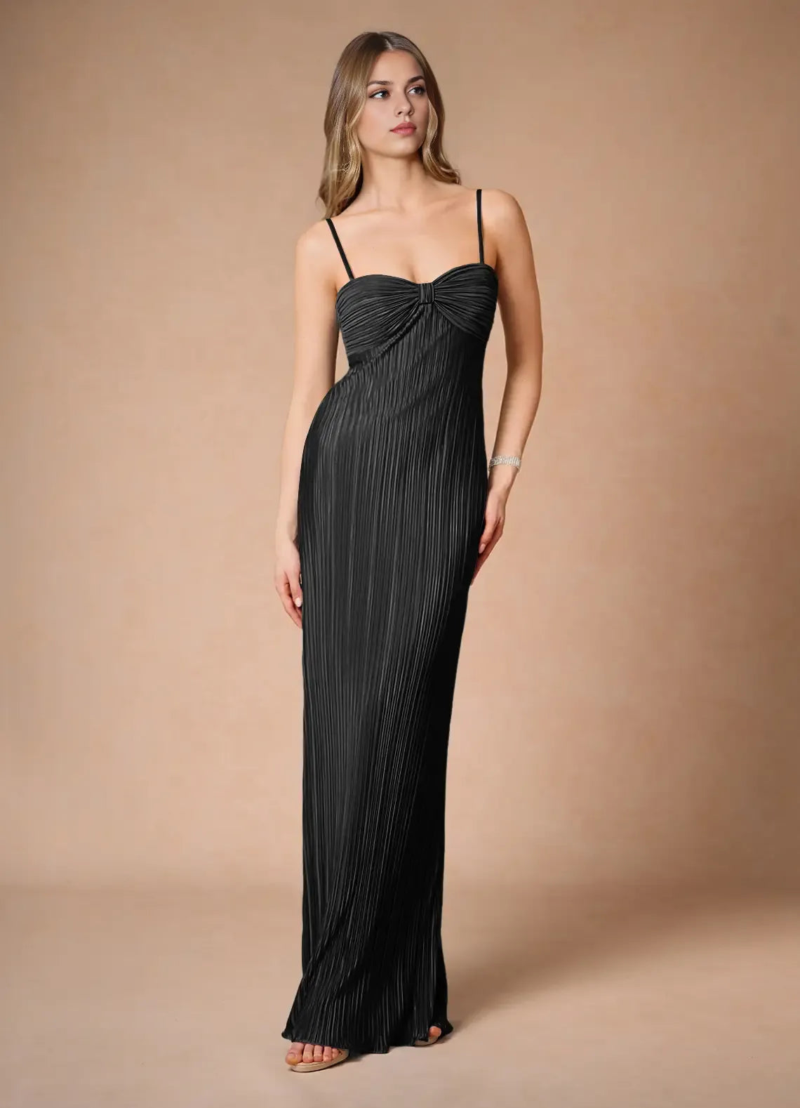 Special Occasion Sophisticated Graceful Elegant Black Satin A-Line Sleeveless Floor-Length Evening Dress