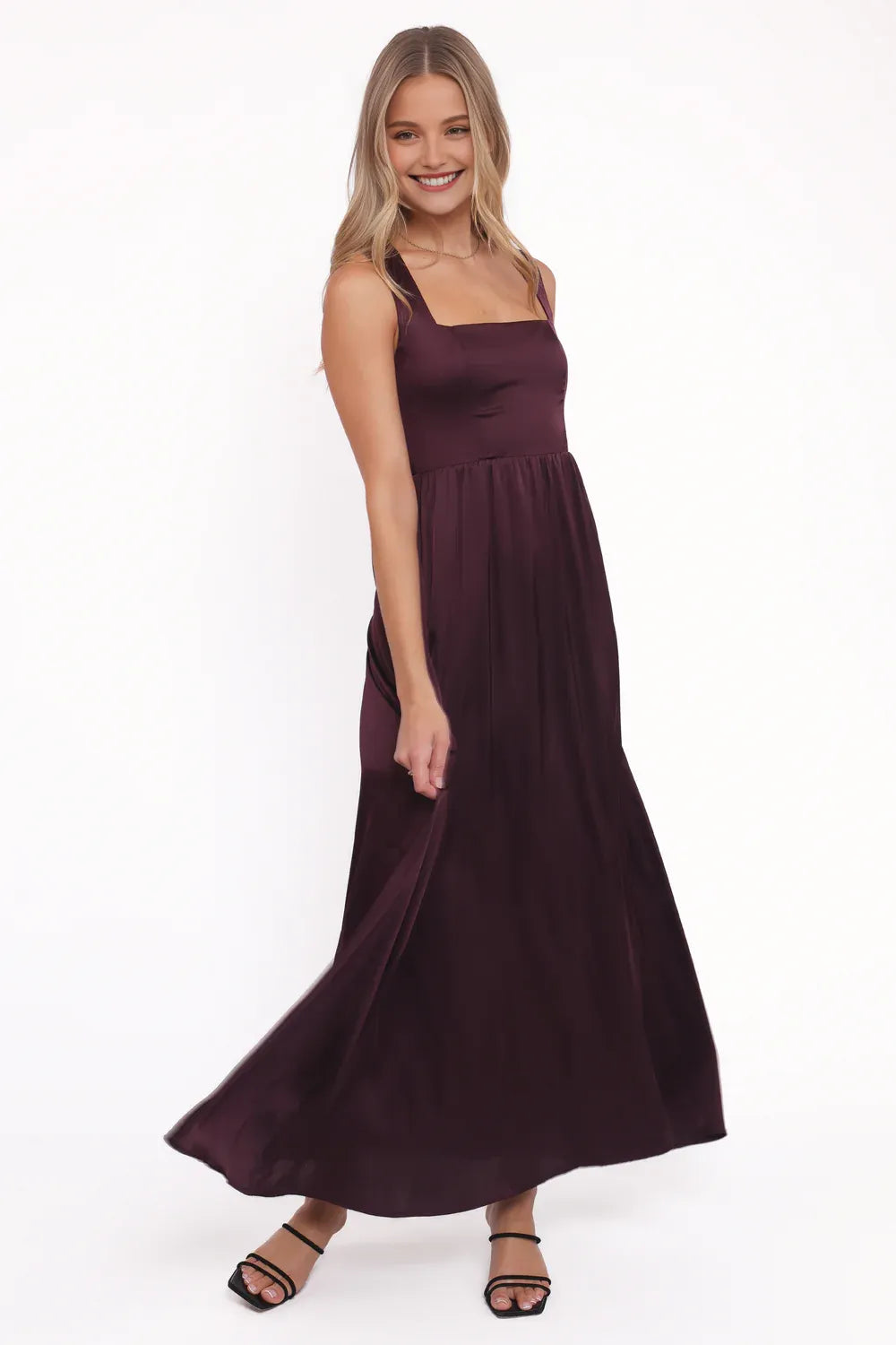 Stylish Refined Beautiful Elegant Satin A-Line Square Neck Sleeveless Floor-Length Prom Dress