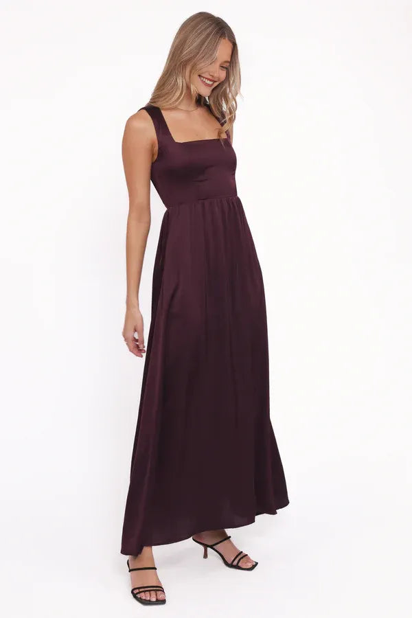 Stylish Refined Beautiful Elegant Satin A-Line Square Neck Sleeveless Floor-Length Prom Dress