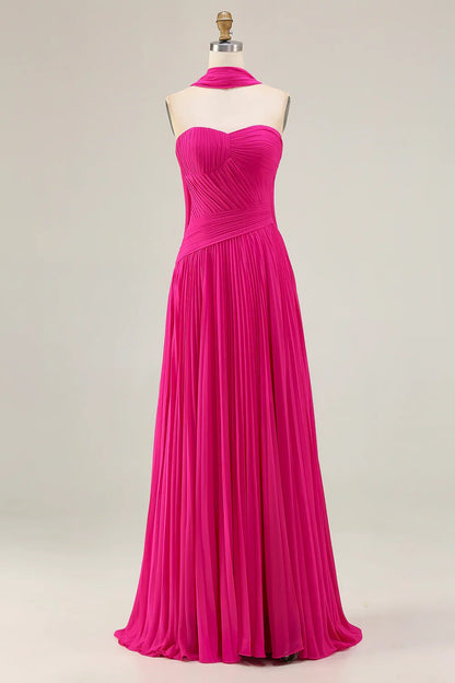 Beautiful Timeless Special Occasion Elegant Red Chiffon A-Line Strapless Sleeveless Prom Dress