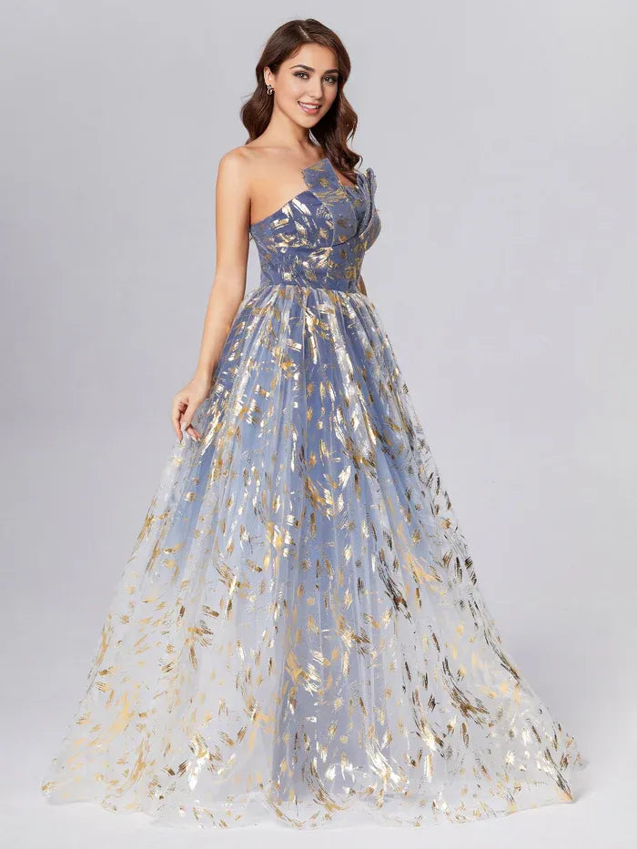 Timeless Special Occasion Elegant Dusty Blue Lace A-Line Strapless Sleeveless Prom Dress