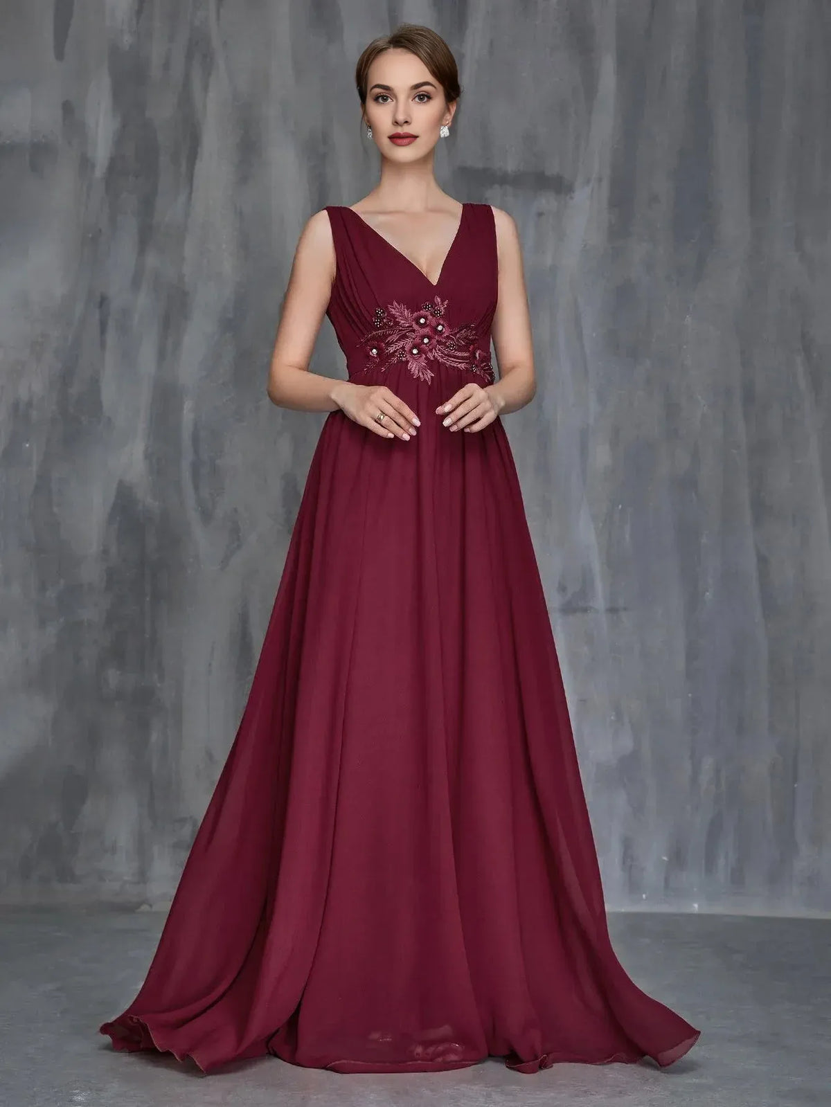 Special Occasion Sophisticated Graceful Stylish Elegant Burgundy Chiffon A-Line Sleeveless Prom Dress