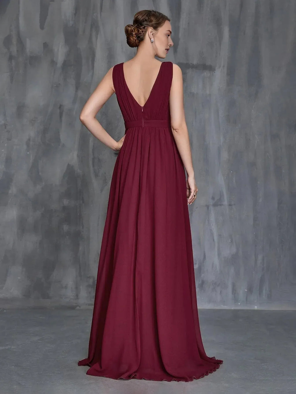 Special Occasion Sophisticated Graceful Stylish Elegant Burgundy Chiffon A-Line Sleeveless Prom Dress