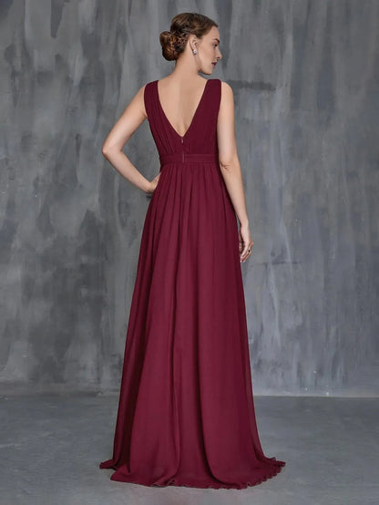 Special Occasion Sophisticated Graceful Stylish Elegant Burgundy Chiffon A-Line Sleeveless Prom Dress