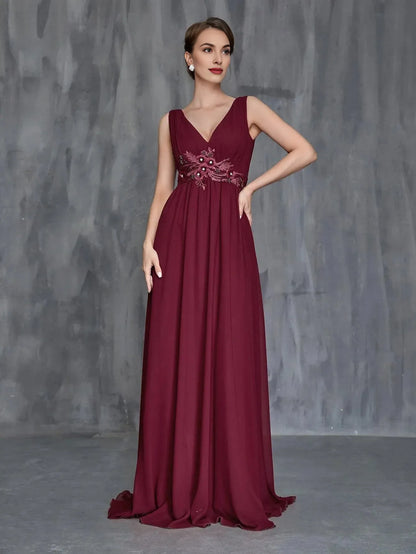 Special Occasion Sophisticated Graceful Stylish Elegant Burgundy Chiffon A-Line Sleeveless Prom Dress